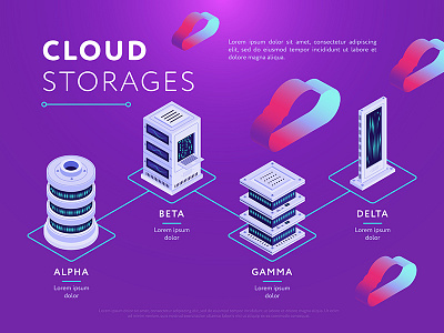 Cloud Storages big cloud creative data design digital hosting isometry it pink purple storage