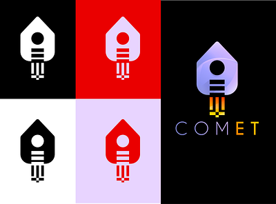 RocketShip comet design flat gradient logo icon illustration logo minimal rocket logo rocketship vector