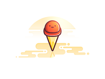 Gelato in the sun character cream cute flat gelato ice icon illustration red sun water