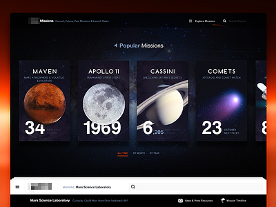 Mission Explorer WIP cards galaxy layout menu mission space web