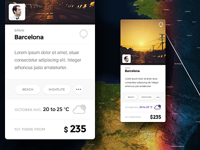 Travel card card context information map profile travel weather