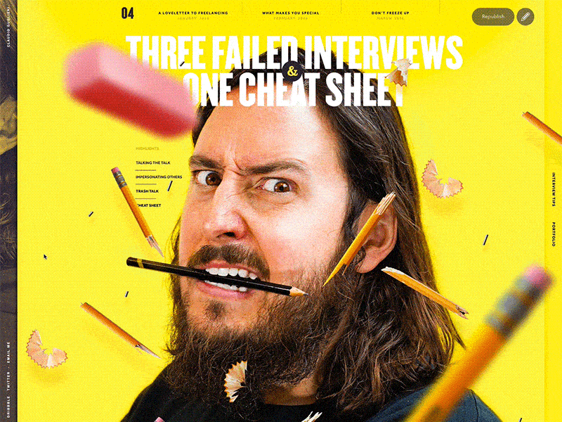 Three Failed Interviews and One Cheat Sheet - Guglieri.com article cheat cover eraser interview parallax pencils photography portrait post