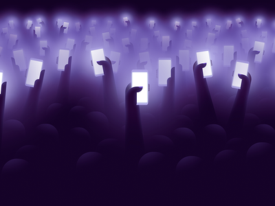 From the back of the venue concert dark device hand hands illustration phone purple