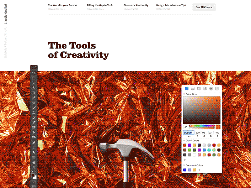 The Tools of Creativity — New Cover for Guglieri.com article cape cover creativity gold guglieri hammer photography space