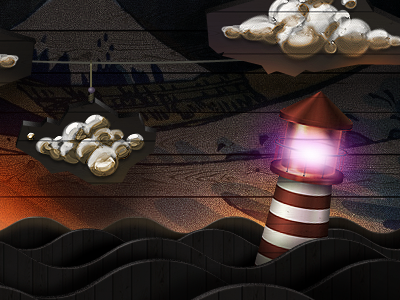 Scene detail clouds diorama lighthouse sketch theatre wood