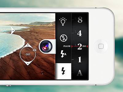 Camera App #wip app blue camera flash gestures homescreen icon ios iphone iso lens options white