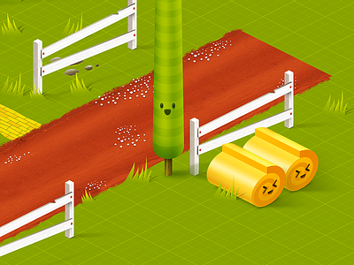 Isometric Game Detail bale fence game hay isometric road round tree world