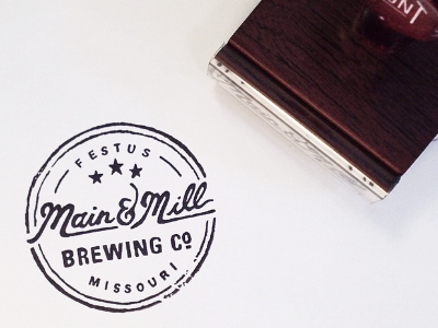 Main & Mill Brewing Co. // submark stamp brewpub custom stamp design handdrawn identity logo logomark main mill brewing co. print rubber stamp submark vintage