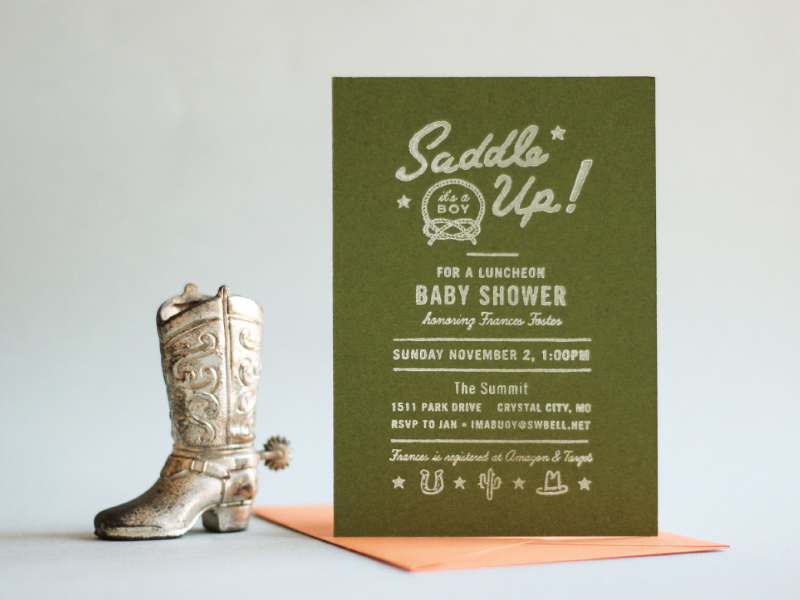 hand-stamped baby shower invitation hand-stamped invitation baby shower custom correspondence print vintage rubber stamp
