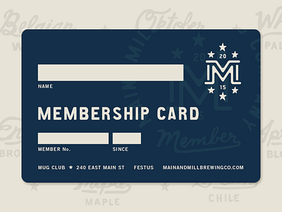 MMBC // Membership Card brewery brewpub card design handdrawn identity main and mill brewing co. main mill brewing co. mainandmill mainandmillbrewingco member type