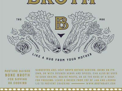 Broth Baby Bone Broth :: packaging solutions bone broth branding broth baby cmyf design identity illustration organic packaging sticker vegetables