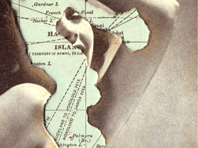 Hawaiian Islands collage ephemera map scan