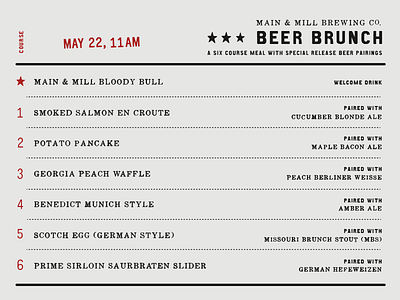 MMBC // Beer Brunch short form menu flyer main and mill brewing co mainandmillbrew menu old school type typography vintage