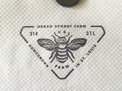 Stamp on gas station napkin bee branding farm homegrown icon identity design logo print rubber stamp stamp urban sprout farm wings