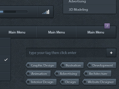 Elegant Dark Psd Ui Kit download free menu navigation psd slider ui ui kit vector widget