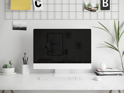 iMac Screen in Workspace Mockup display download mockup screen website workspace