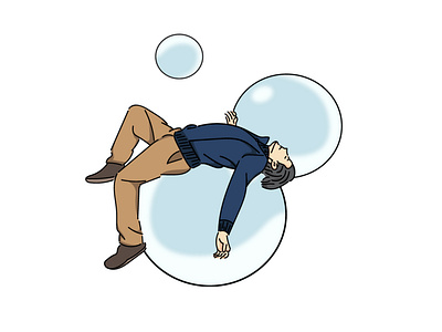 Illustration Design of A Boy Laying in top of Bubbles adobe background bubble character color design graphic design illustration illustrator outline simple vector