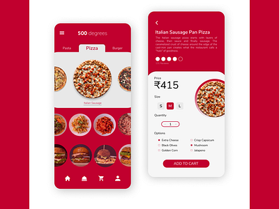 500 degrees | Pastas, Pizzas & Burgers! app burgers design pasta pizza ui user interface