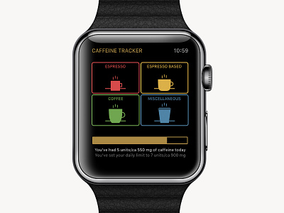 Caffeine Tracker app apple watch coffee color scheme ui