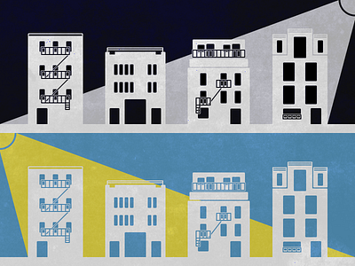 Night and Day architecture flat graphics illustration neighborhood