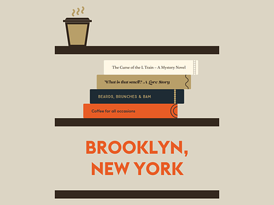 Brooklyn, New York books bookshelf brooklyn coffee flat graphics illustration