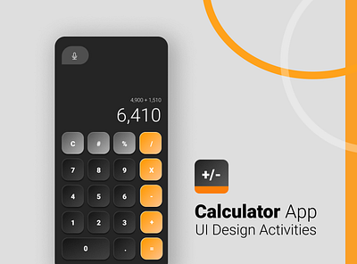 Calculator UI app dark theme mobile orange and black ui