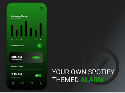 Rebranding Series - Spotify Themed Alarm alarm app black dailyui design green green and black mobile rebrand redesign spotify ui ux