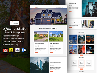 Real Estate Email or Newsletter Template campaign monitor email email marketing email signature email template gmail html email template landing page design landingpage mailchimp news letter responsive design ui ui template uiux ux web design web template website