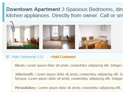 Classifieds UI ad attached classifieds comments images photos post ui