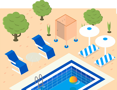 Pool party isometric illustration design education flat illustration isometric illustration pool sand vector