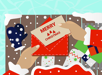 Santa got a greeting card flat illustration santa vector