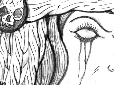 WIP feathers illustration pencil skull tear women
