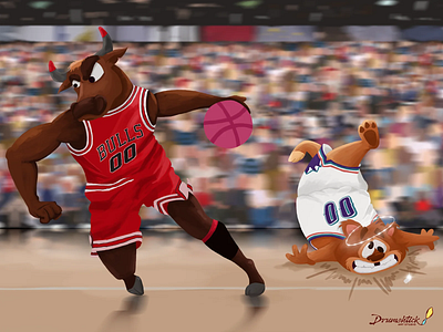 Hello Dribbble adobe photoshop basketball characterdesign chicago bulls children book illustration childrens art childrens book childrens book art hello dribbble illustration kids illustration last dance utah jazz