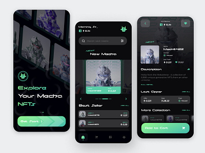 NFT Marketplace Design App - Mecha Art apk app brand branding design graphic design illustration iphone logo marketplace new nft ui ux vector web web design