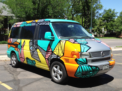 Custom Eurovan Paint Job - Full Shot abstract car commission custom debbie clapper eurovan gneural hand painted paint pattern triangles vehicle