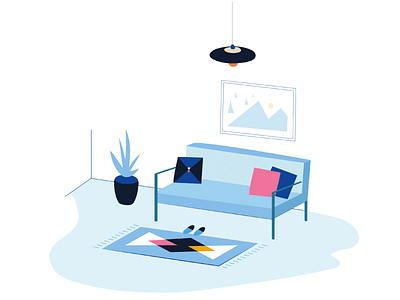 Living Room art blue casaone design furniture illustration living room ui vector visual design