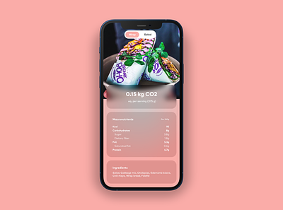 Sustainable foods concept 🌱 Carbon footprint calculation 2d app colorful design gradient minimalism mobile real world ui use case