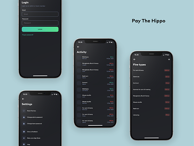 Fine box UI - Pay The Hippo app design fintech minimalism mobile real world sport sportsapp ui use case