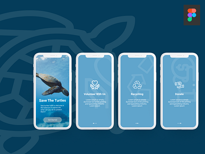 Save The Turtles app app design clean design donate figma figmadesign ios ios app design mobile onboarding recycling save turtles ui ui ux uidesign uiuxdesign vector volunteer