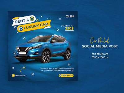 Car rental social media post or square banner template luxury vehicle