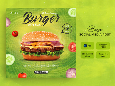 Fast food, Burger social media post or banner template