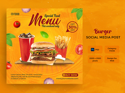 Fast food social media post or feed banner banner meal square banner