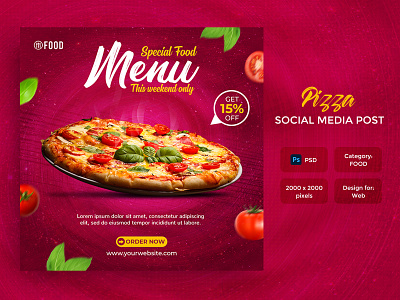 Fast food social media post or feed banner template discount facebook post fast food feed banner instagram post pizza banner psd social media post social network square banner square flyer square post template web banner