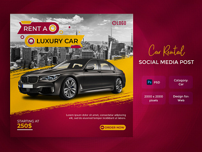 Car rental social media post or feed banner