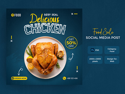 Fast food social media post or feed banner template chicken design discount facebook post fast food food instagram post restaurant social media banner social media post social network square banner square flyer template