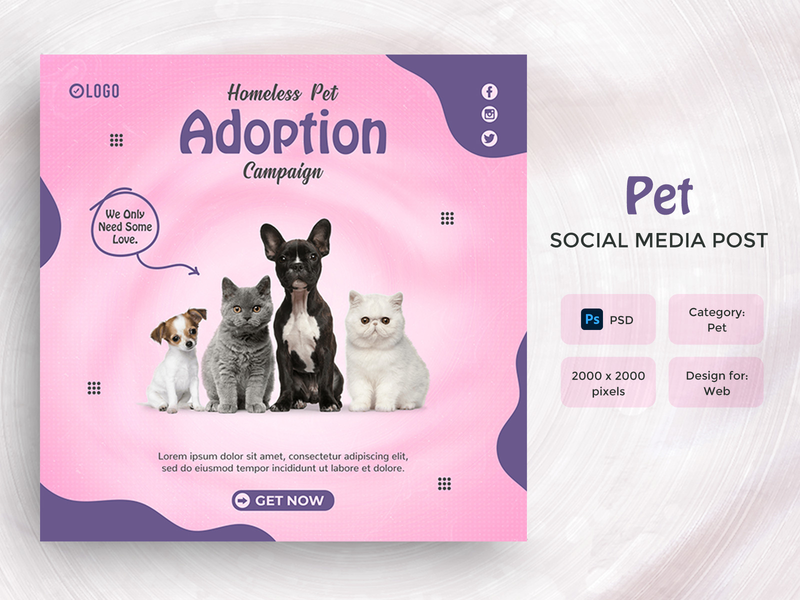 Pet Adoption Social Media Instagram Post Design by Upscale Agency on