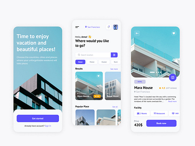 Booking App app booking booking app clean design hotel minimal mobile app rent travel ui ui design uiux ux