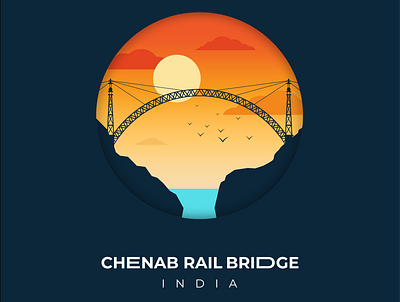 Chenab Arch Bridge clean design flat graphic design icon illustration illustrator logo minimal vector