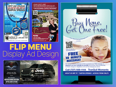 Flip Menu Advertising advertisement advertising display ads flipmenu graphic design marketing postcard qrcode small business