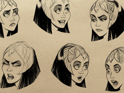 Designing Cleo (expression page progress) anger asp character design characters cleopatra cobra contempt egypt fear illustration joy queen sadness snake surprise